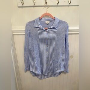 J. Jill Blue and White Striped Button Down Shirt
